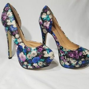 Hot Very High Floral Stiletto Heels Size 7.5